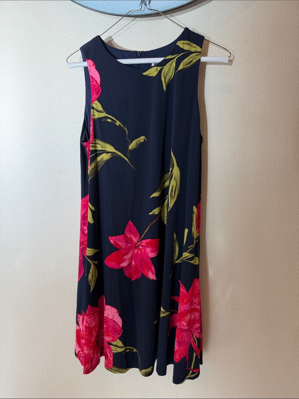 Anne Klein Navy Midi Dress with Hot Pink Floral Print